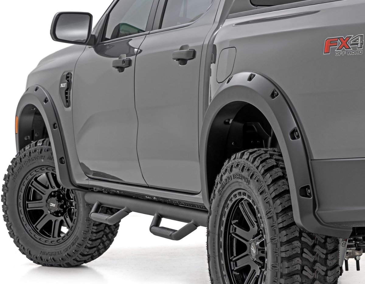 Ford Ranger Pocket Fender Flares - Rough Country - Simulated Riveted - Flat Black - '24-'25